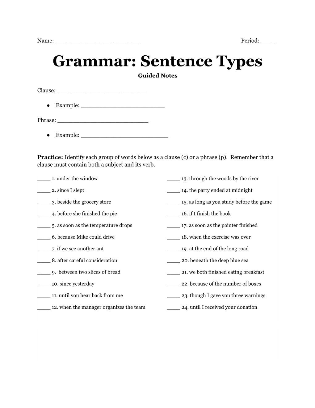Grammar: Sentence Types