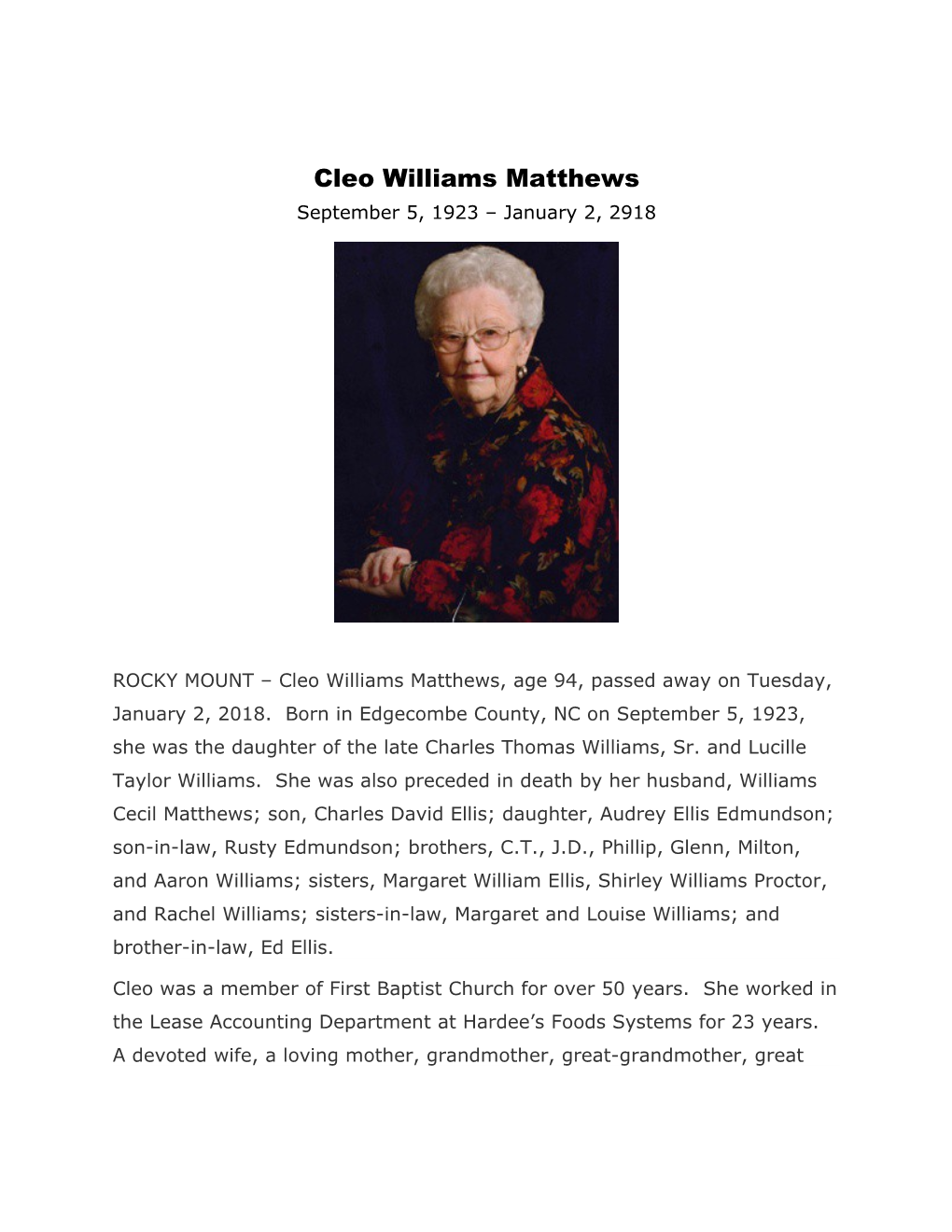 Cleo Williams Matthews