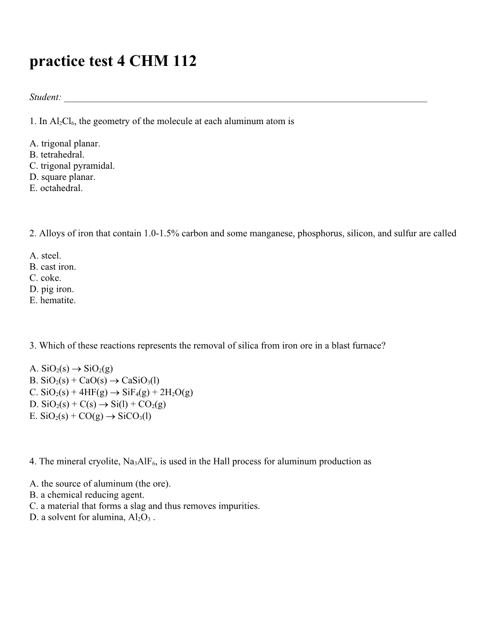 Practice Test 4 CHM 112