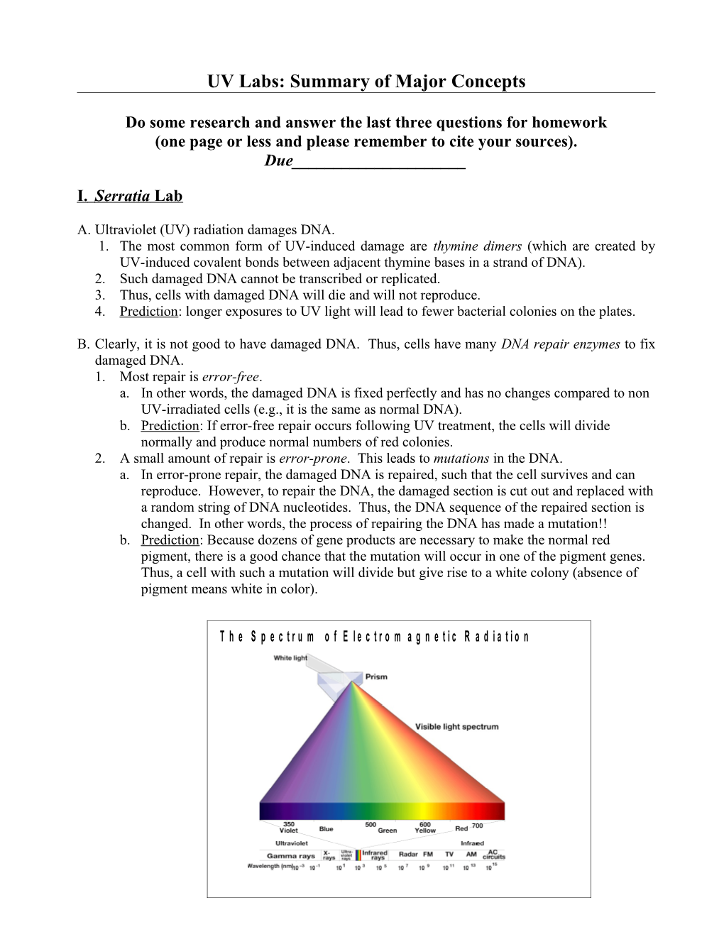 UV Labs: Summary of Major Concepts