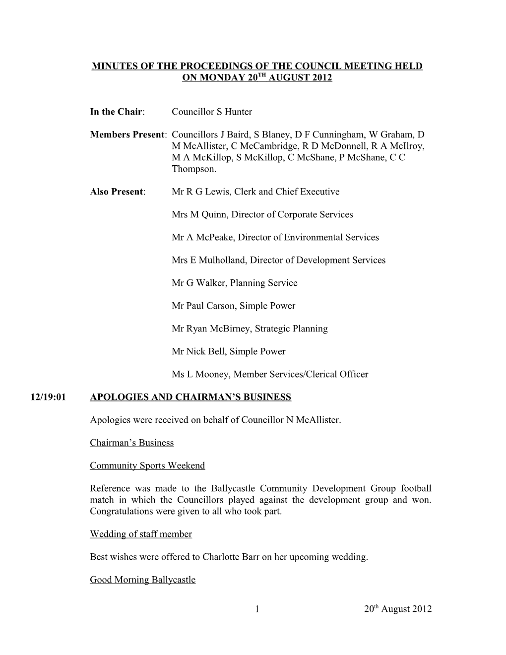 Minutes of the Proceedings of the Council Meeting Held s1