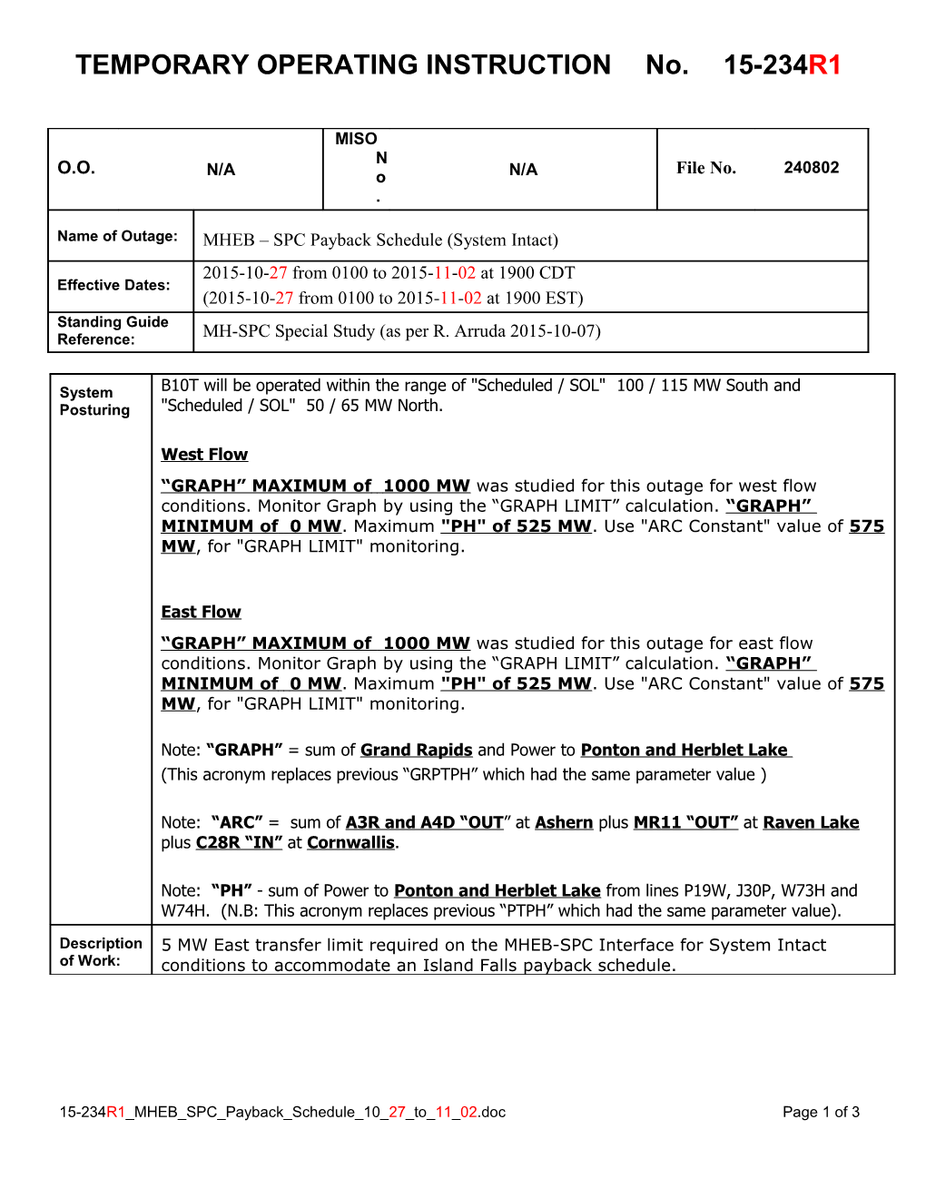 15-234R1 MHEB SPC Payback Schedule 10 27 to 11 02