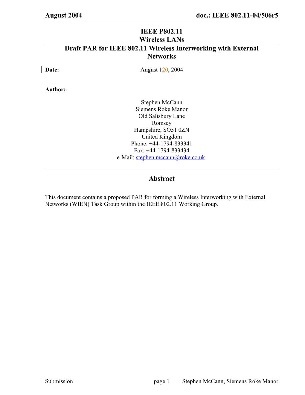 Draft PAR for IEEE 802.11 Wireless Interworking with External Networks