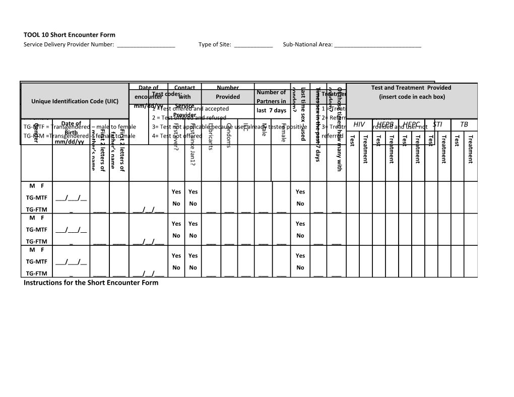 TOOL 10 Short Encounter Form