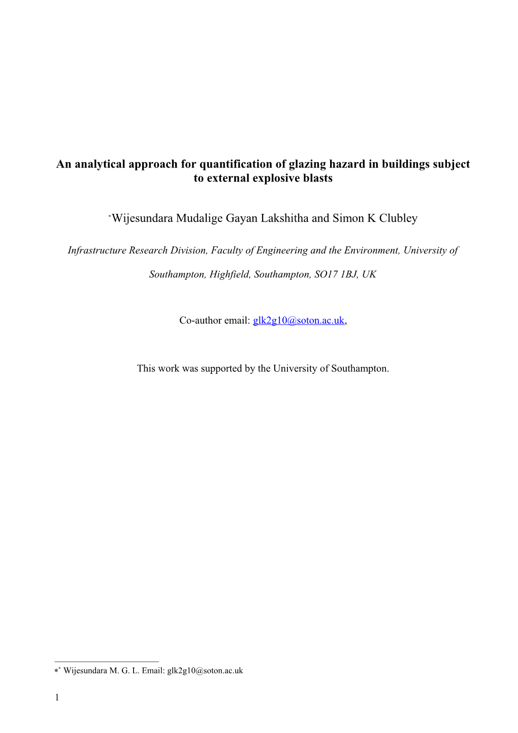 An Analytical Approach for Quantification of Glazing Hazard in Buildings Subject to External