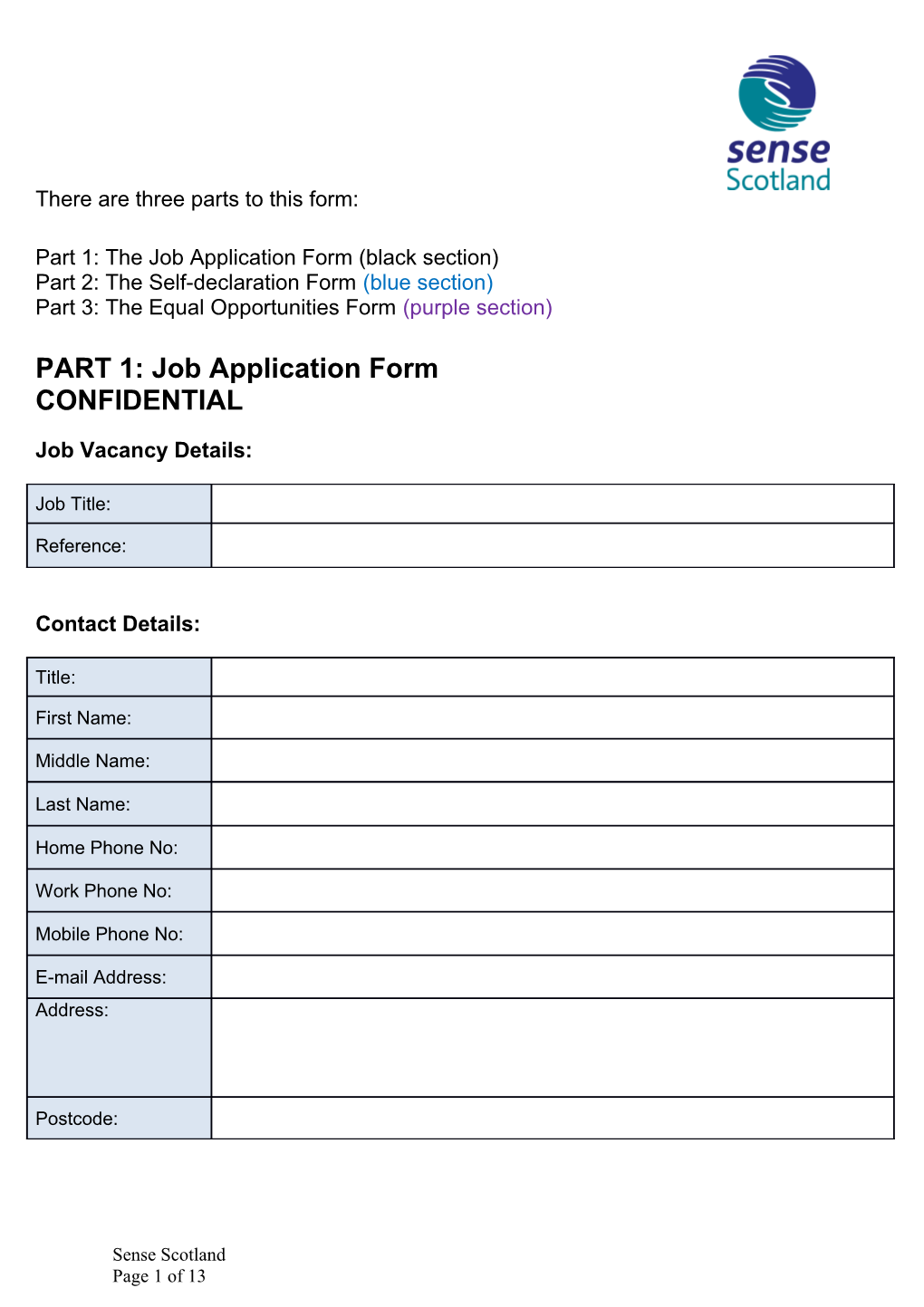 Part 1: the Job Application Form (Black Section)