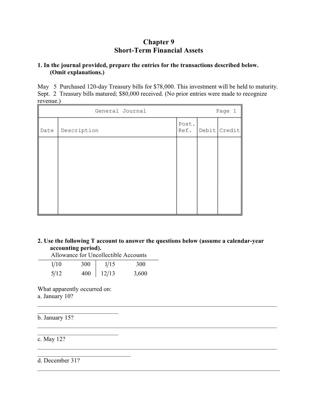 Short-Term Financial Assets