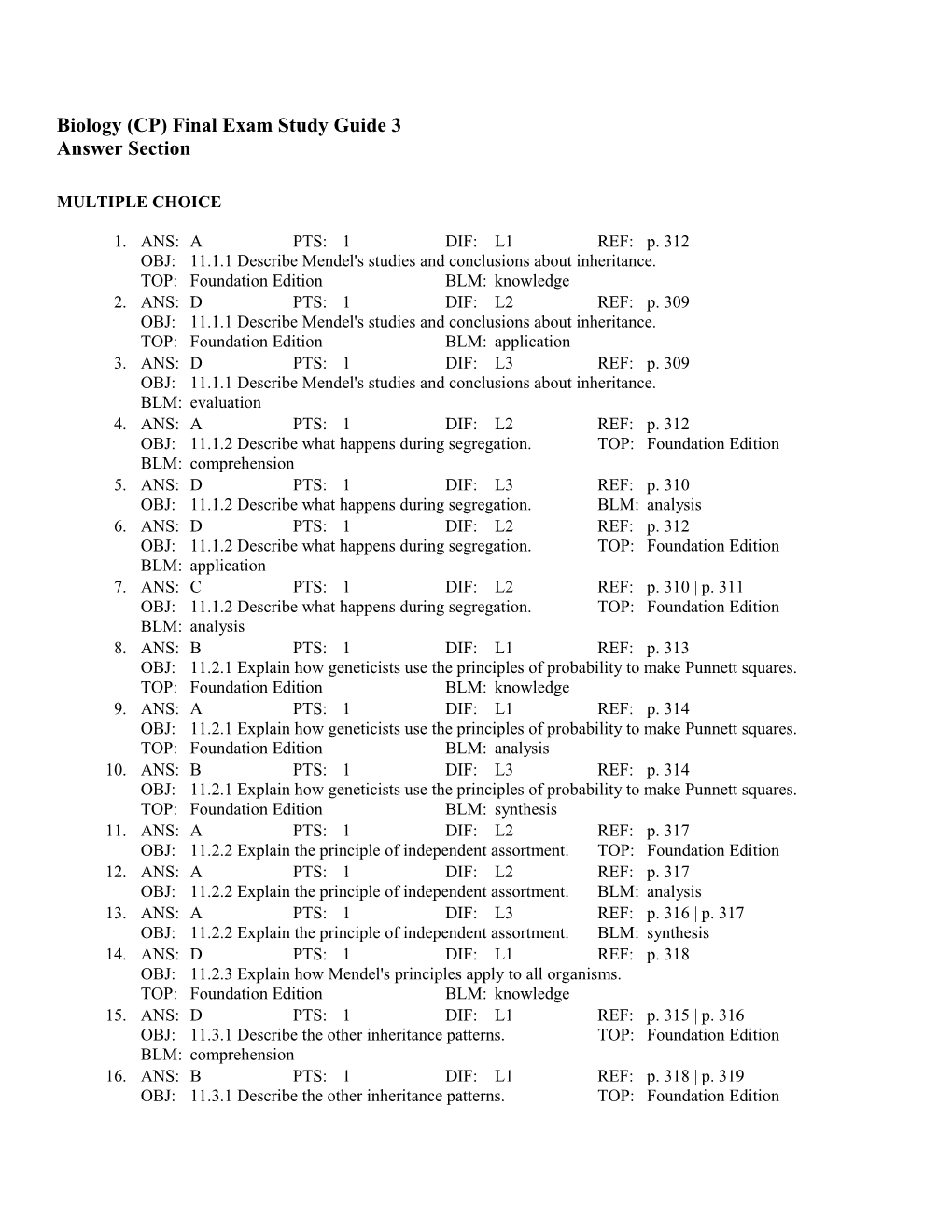 Biology (CP) Final Exam Study Guide 3