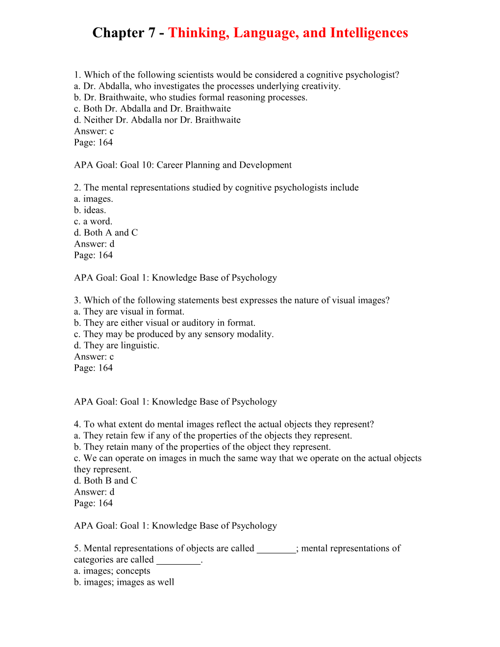 Chapter 7 - Thinking, Language, and Intelligences