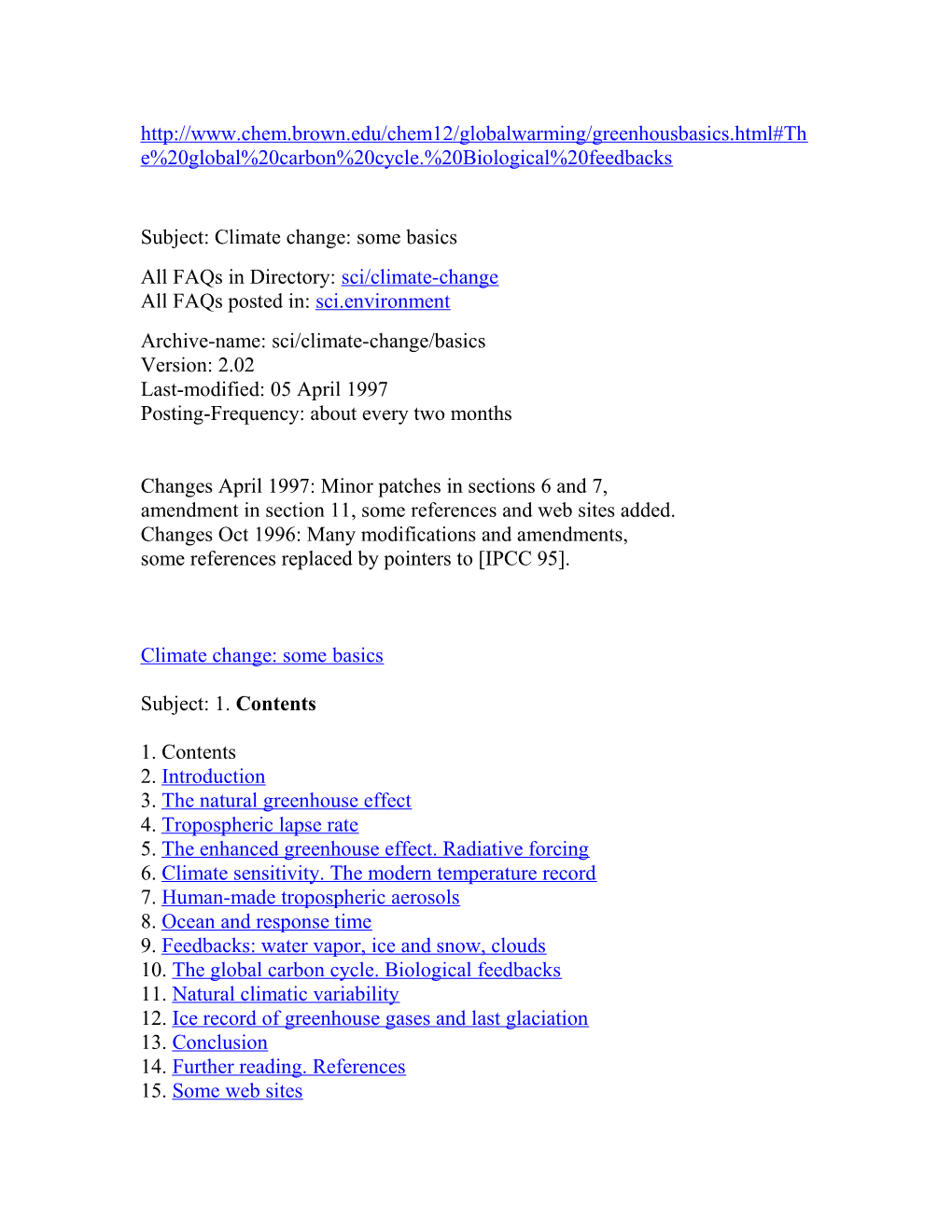 Subject: Climate Change: Some Basics