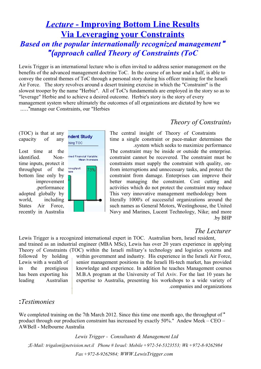 The Theory of Constraints (TOC) Workshop