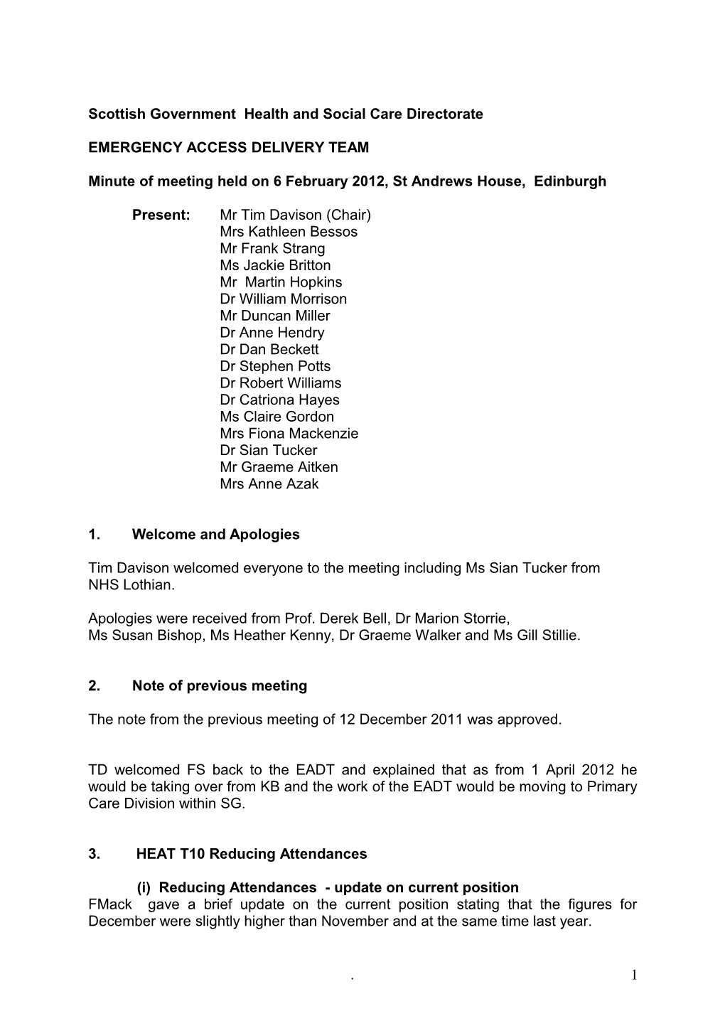 EADT Note of Meeting Held on Monday 3Rd November 2008