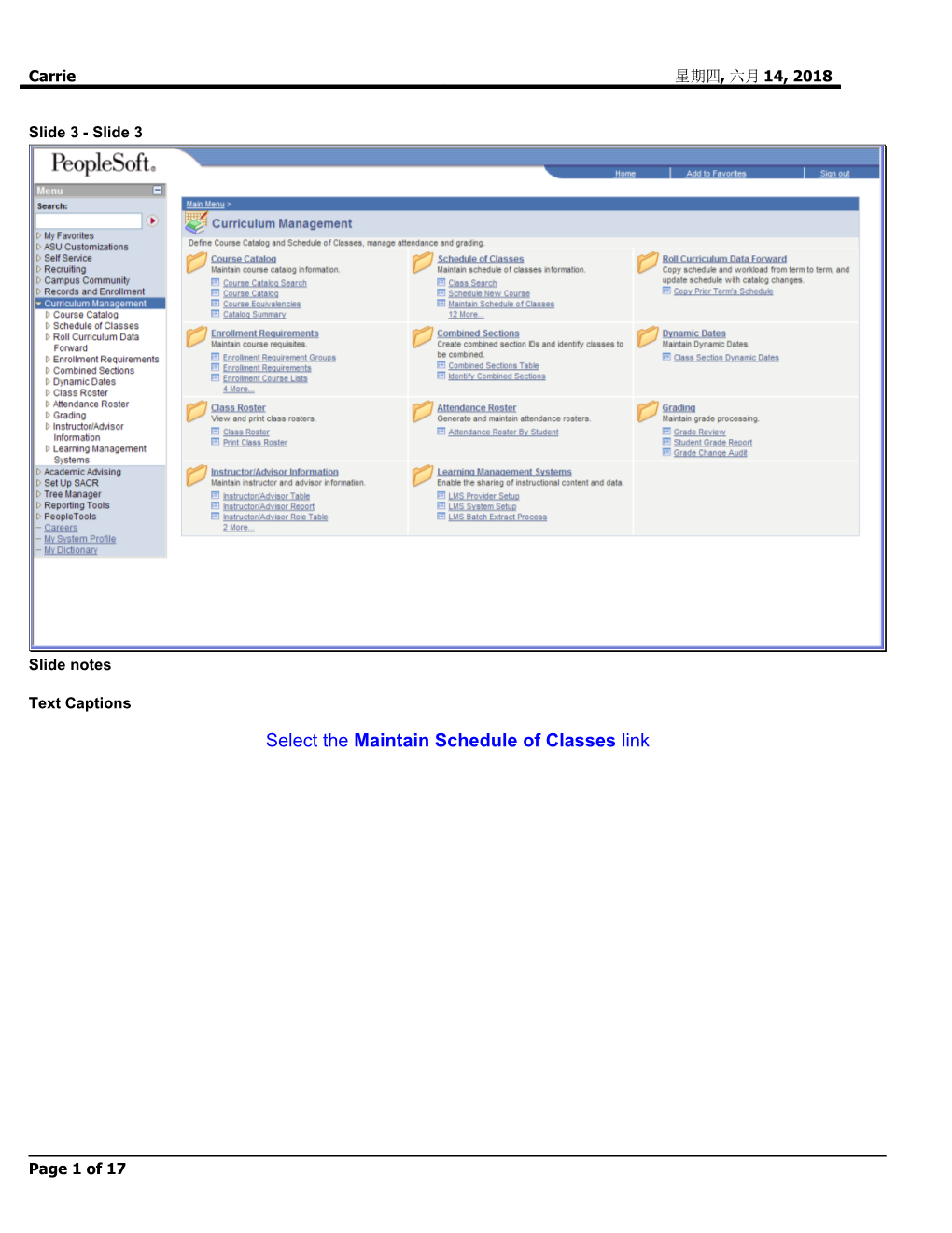 Select the Maintain Schedule of Classes Link