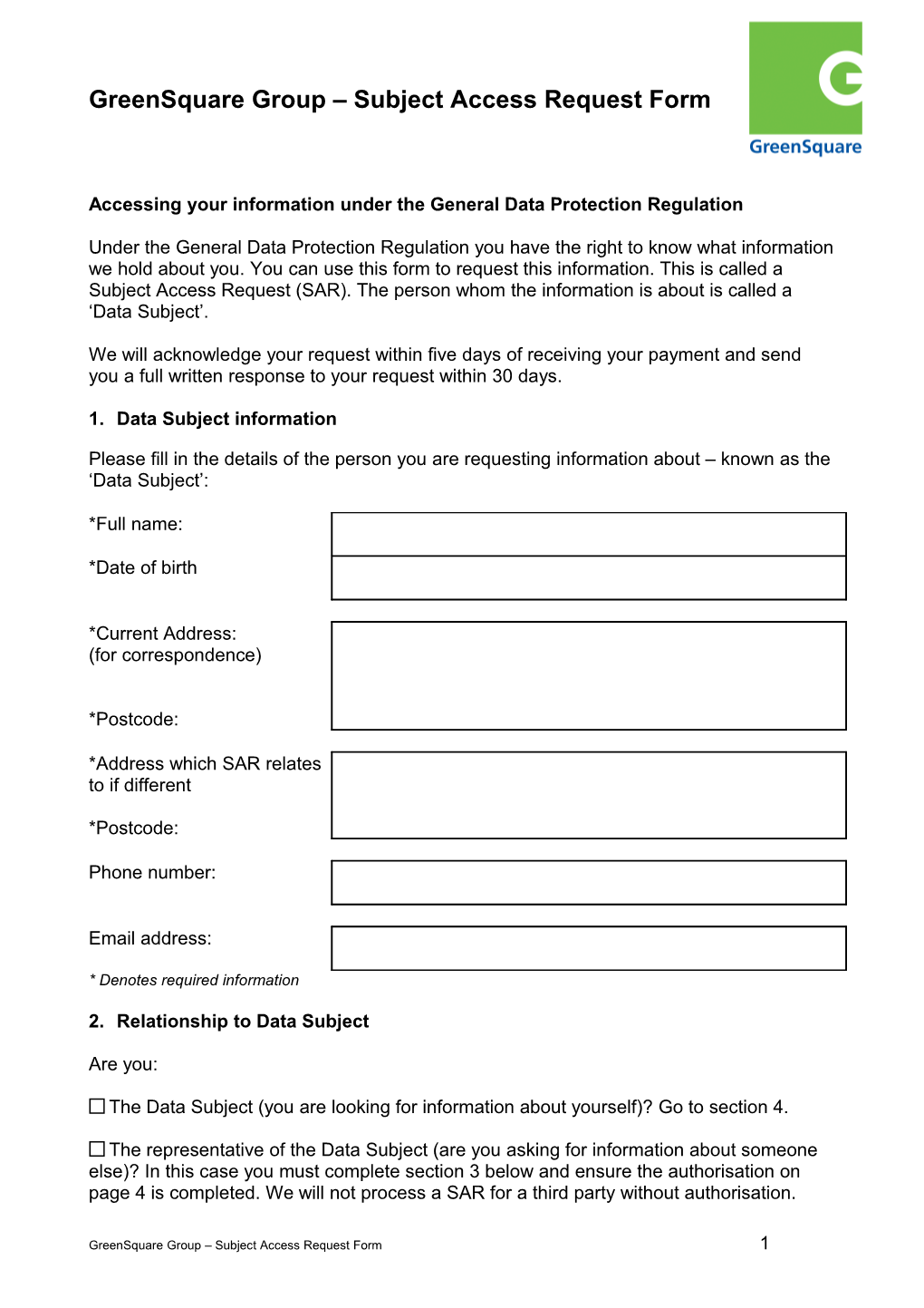 Subject Access Request Form