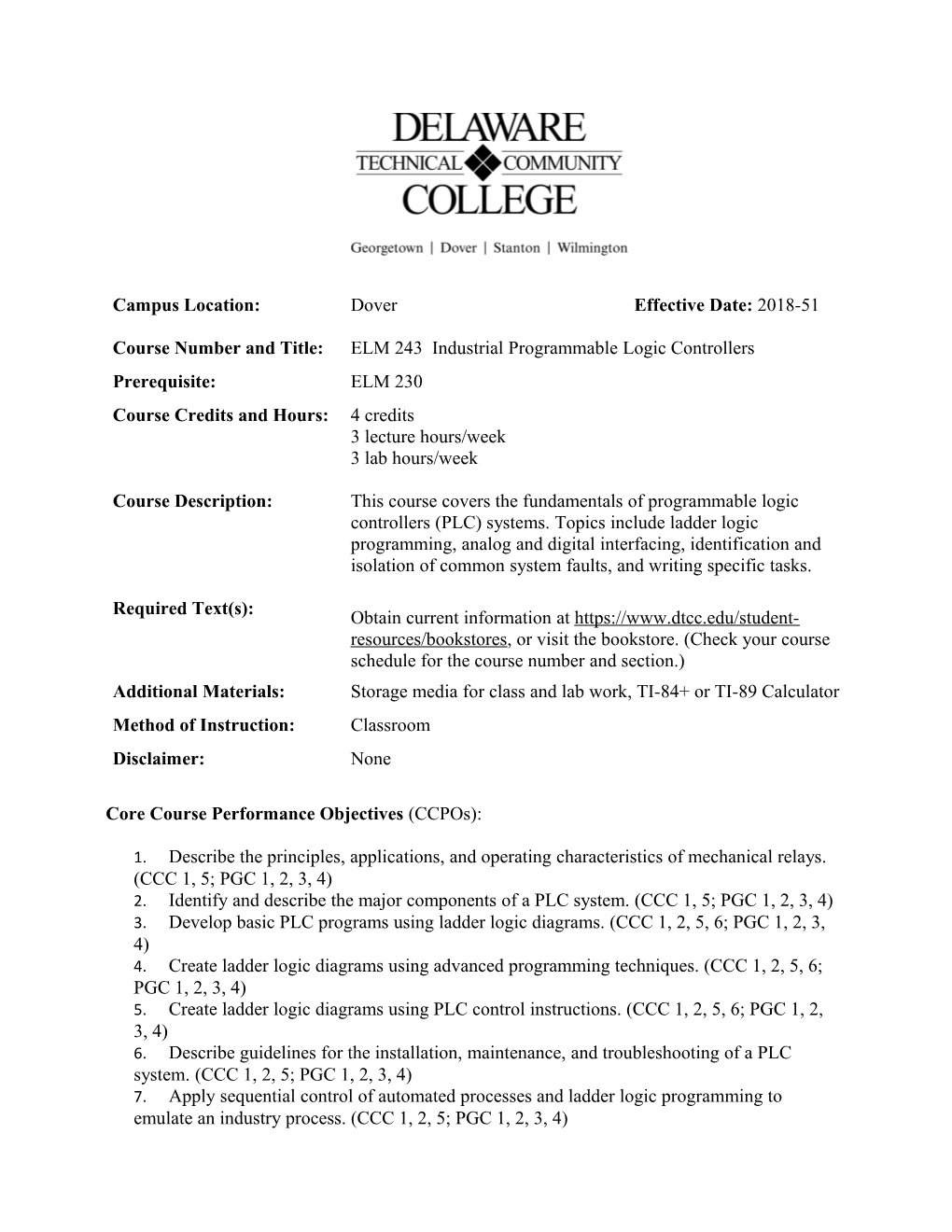 Core Course Performance Objectives (Ccpos) s5