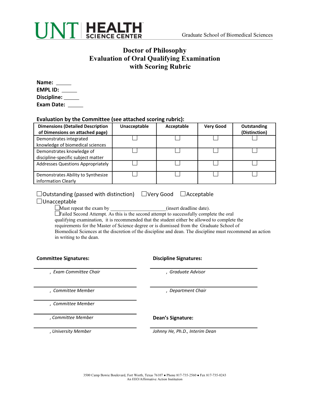Evaluation of Oral Qualifying Examinationwith Scoring Rubric