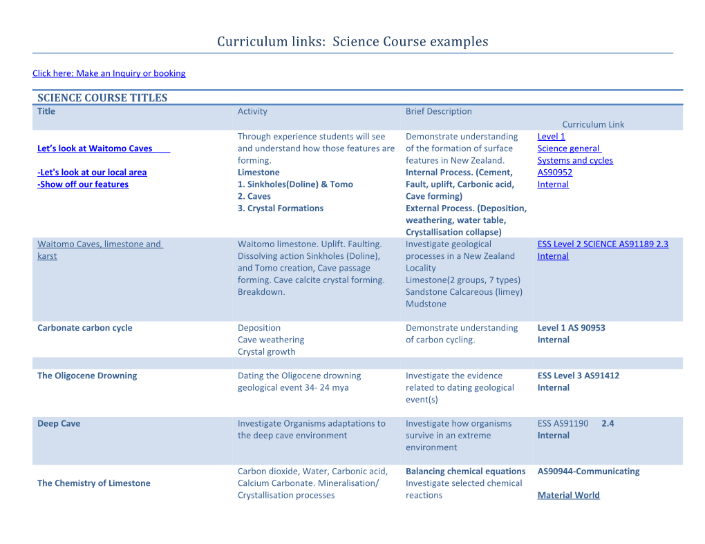 Curriculum Links: Science Course Examples