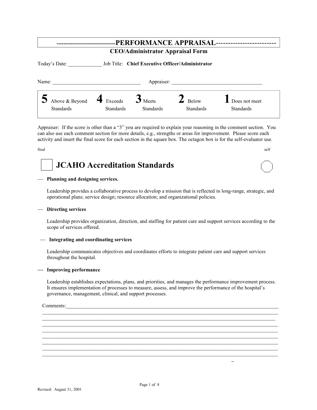 CEO/Administrator Appraisal Form