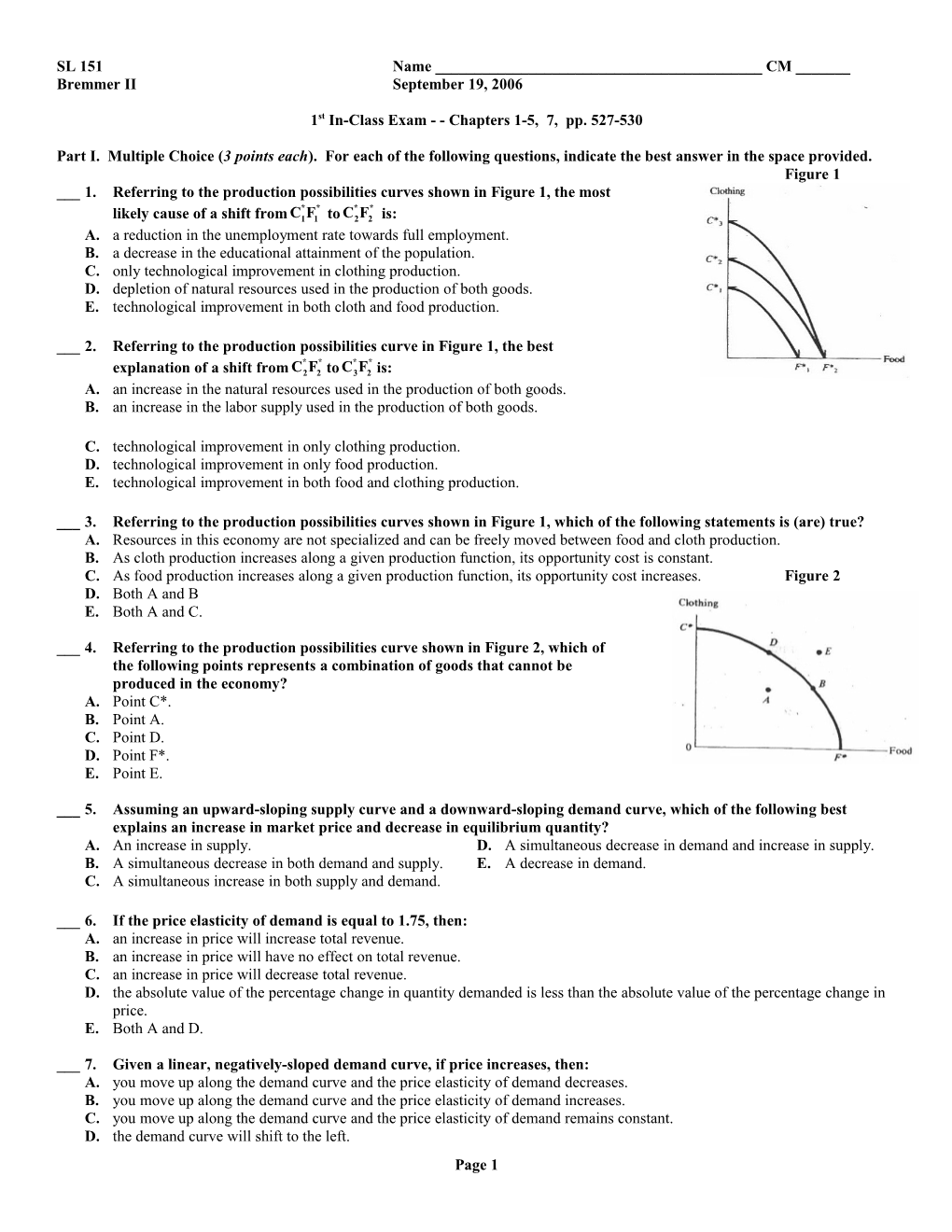 1St In-Class Exam - - Chapters 1-5, 7, Pp. 527-530