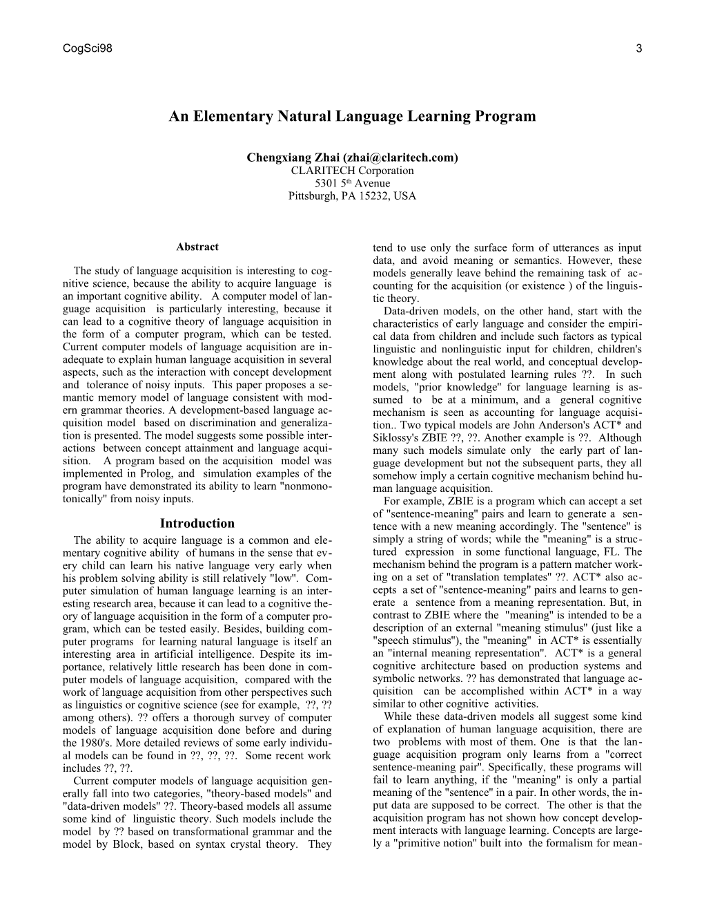 The 1995 Cognitive Science Conference Paper Submission Format