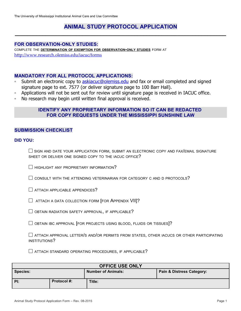 Animal Study Protocol Application Form