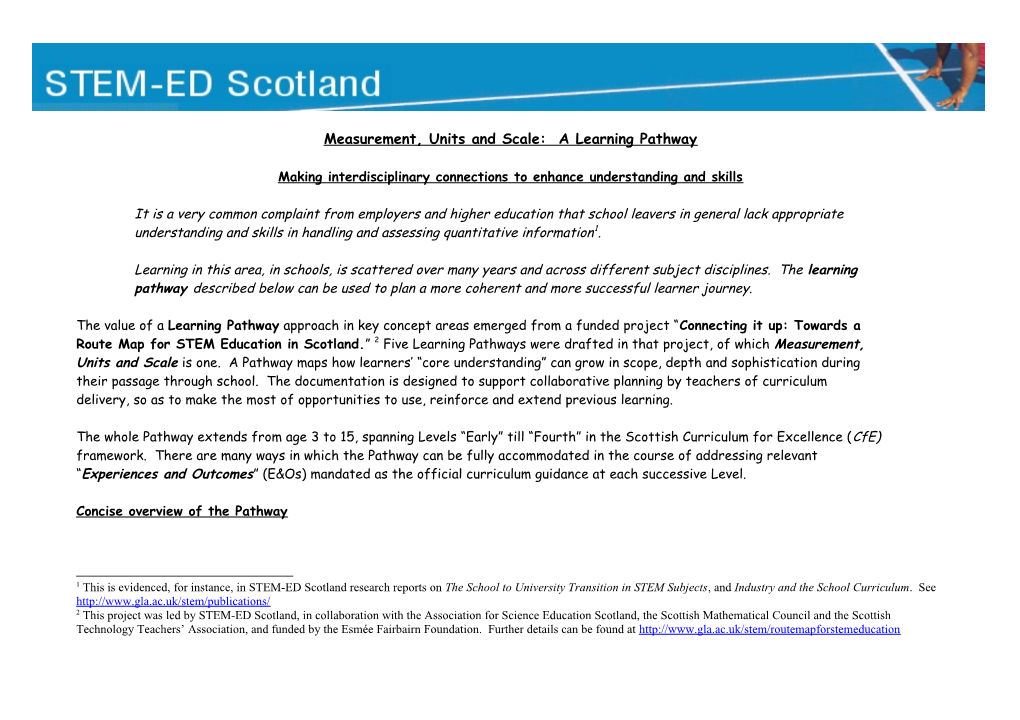 Measurement, Units and Scale: a Learning Pathway