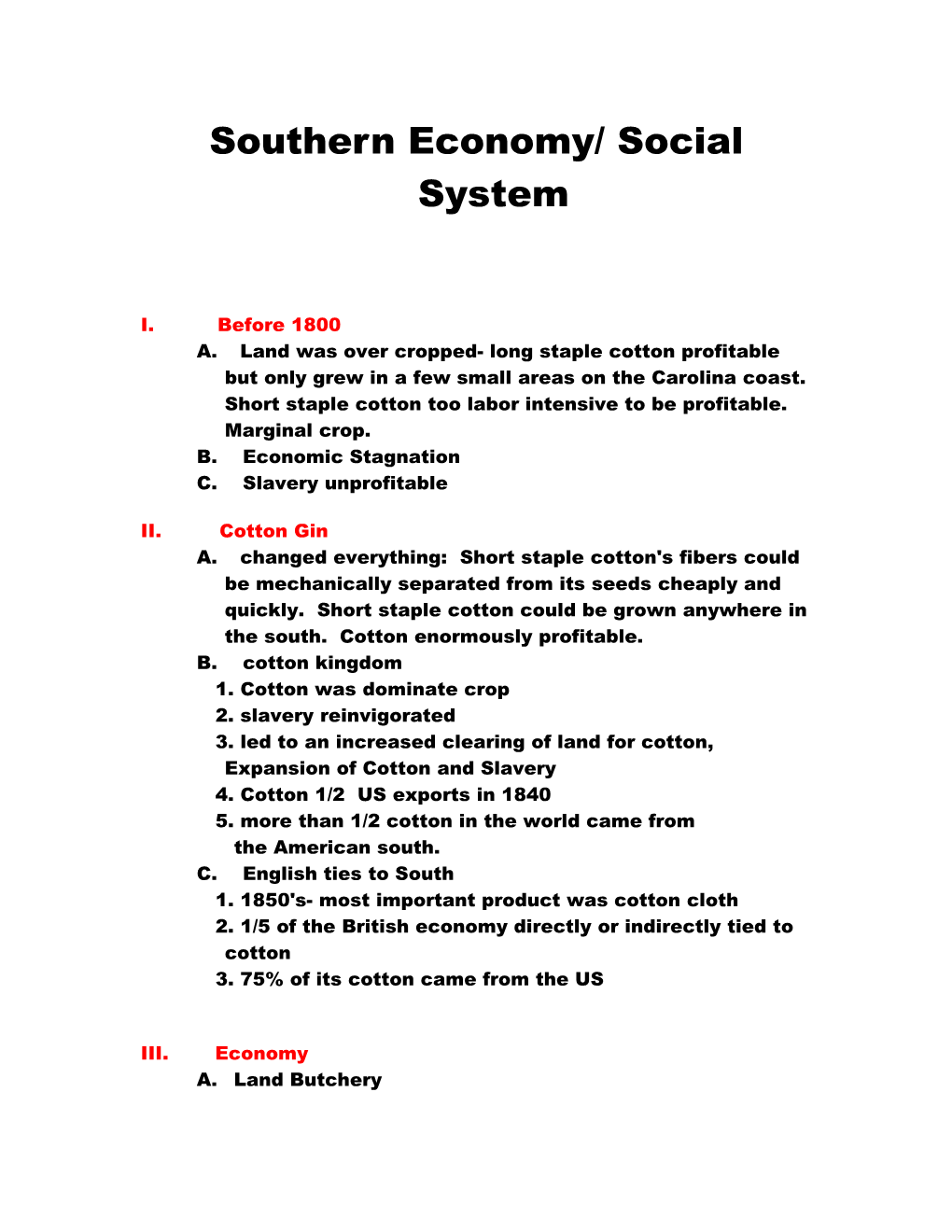 Southern Economy/ Social System