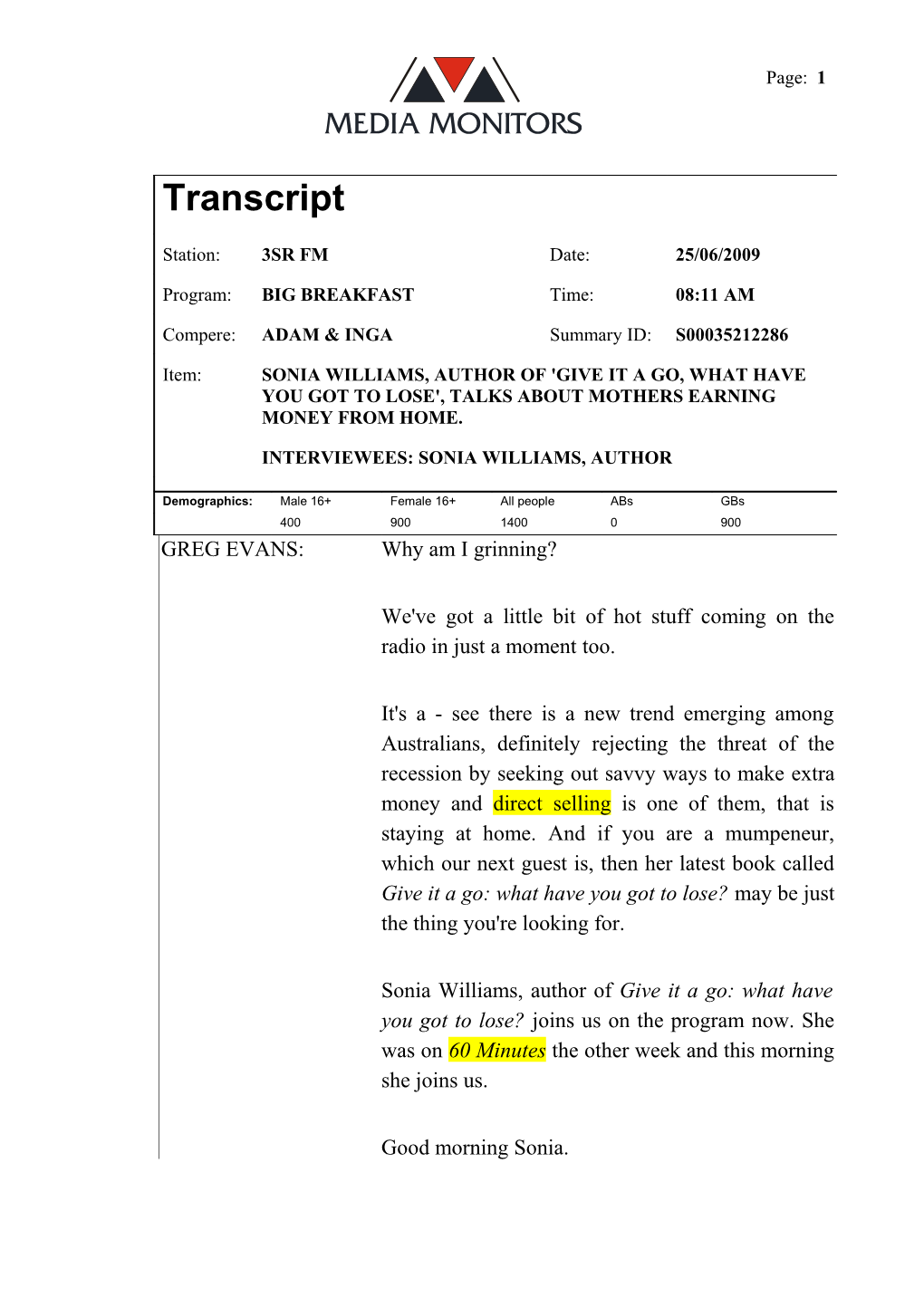 Media Monitors Transcript