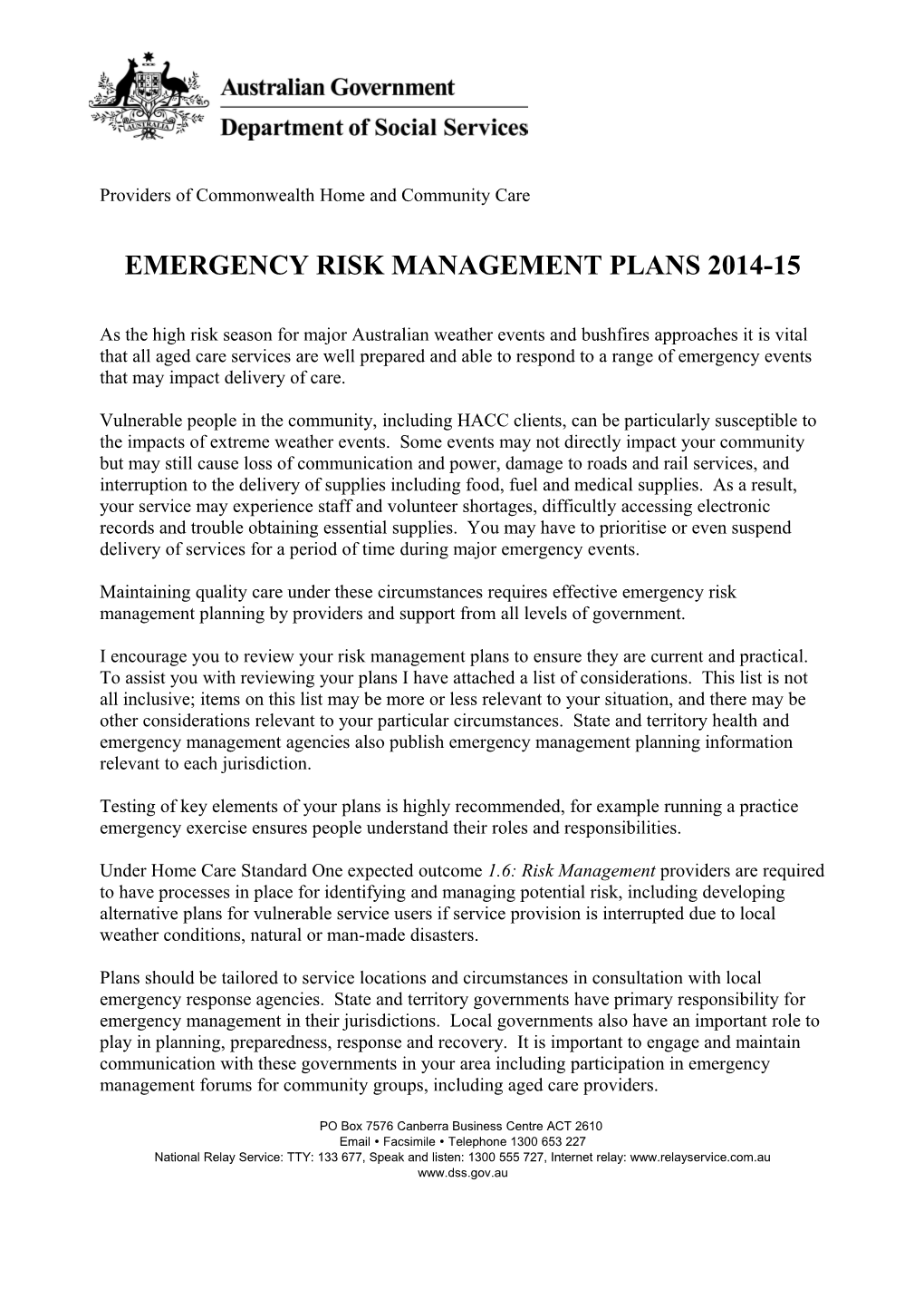 Emergency Risk Management Plans 2014-15