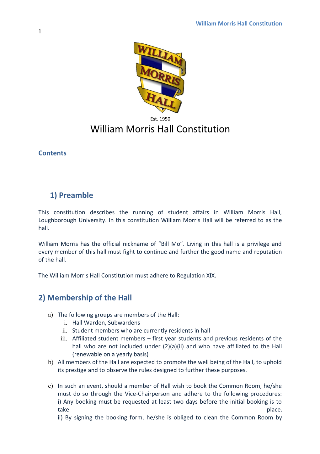 William Morris Hall Constitution