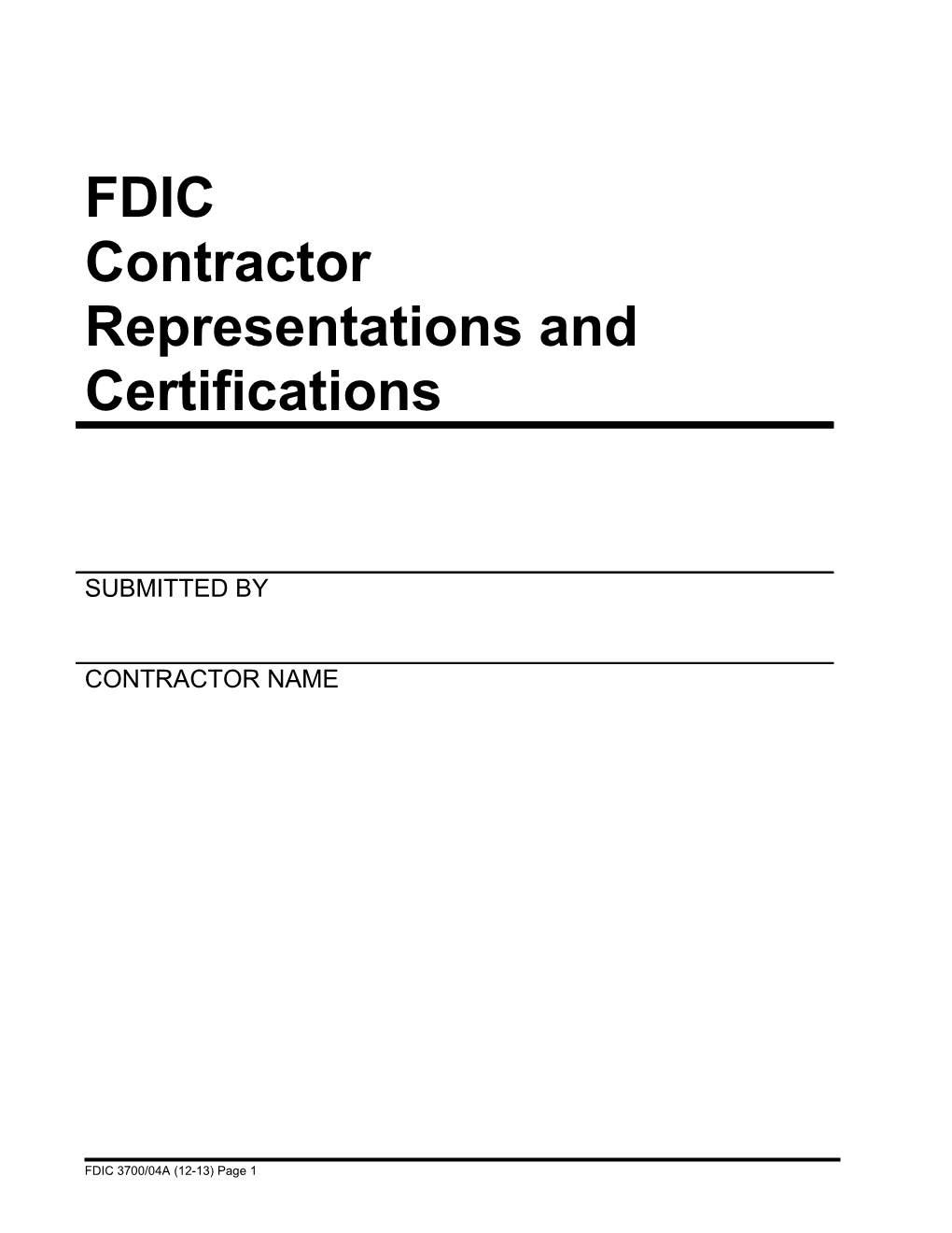 FDIC 3700/04A, FDIC Contractor Representatives and Certifications