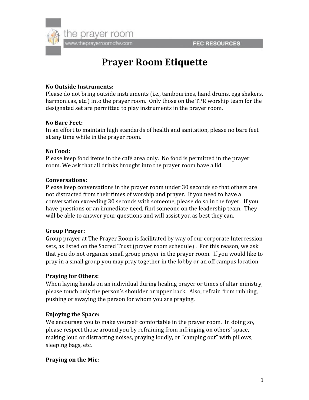 Prayer Room Etiquette