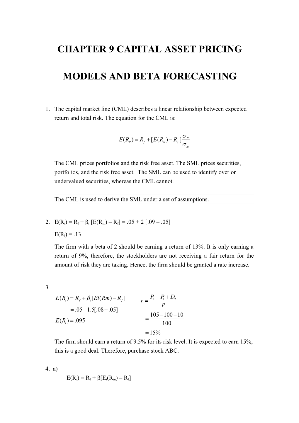 Chapter 9 Capital Asset Pricing Models and Beta Forecasting