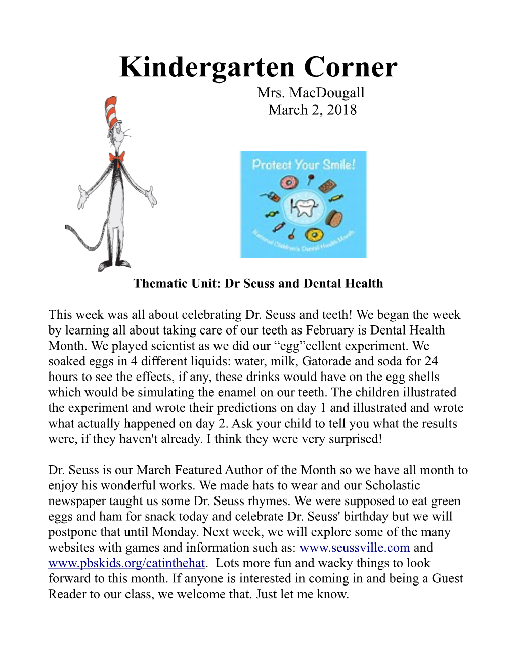 Thematic Unit: Dr Seuss and Dental Health