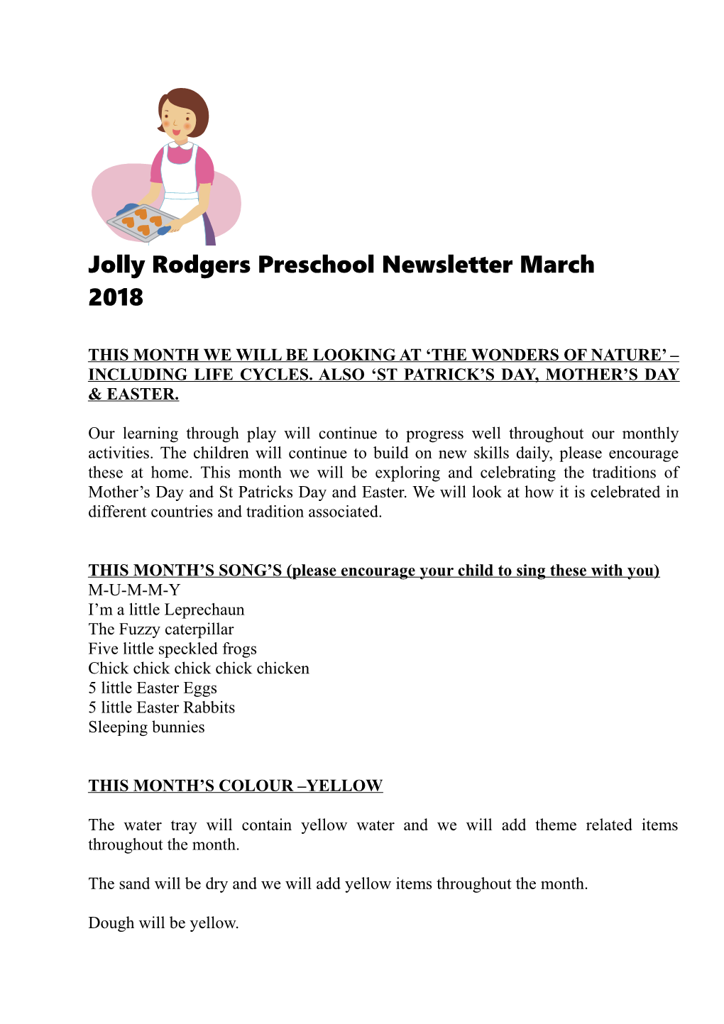 Jolly Rodgers Preschool Newsletter March 2018