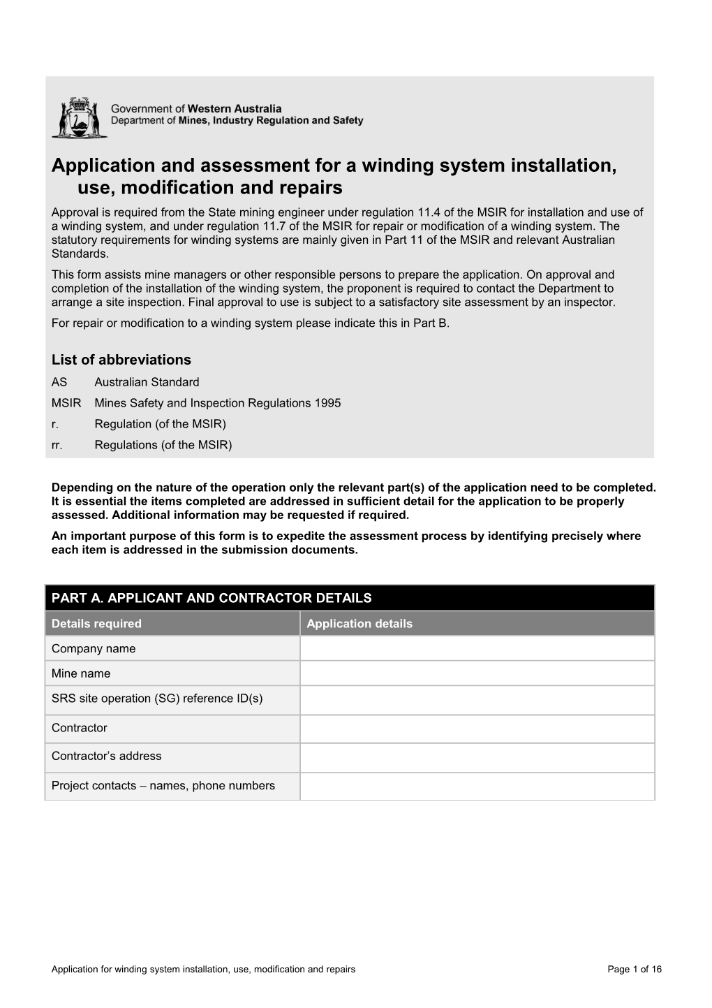 Form - Winding Installation - Application and Assessment