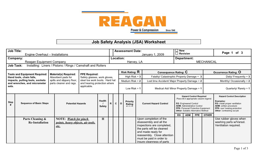 Hazard Assessment and Analysis (HAA) Worksheet