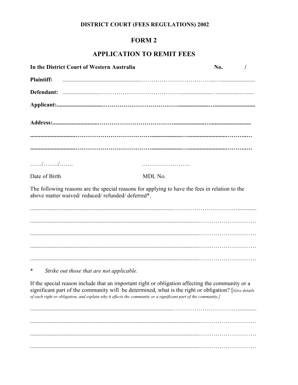 District Court (Fees) Regulations 2002