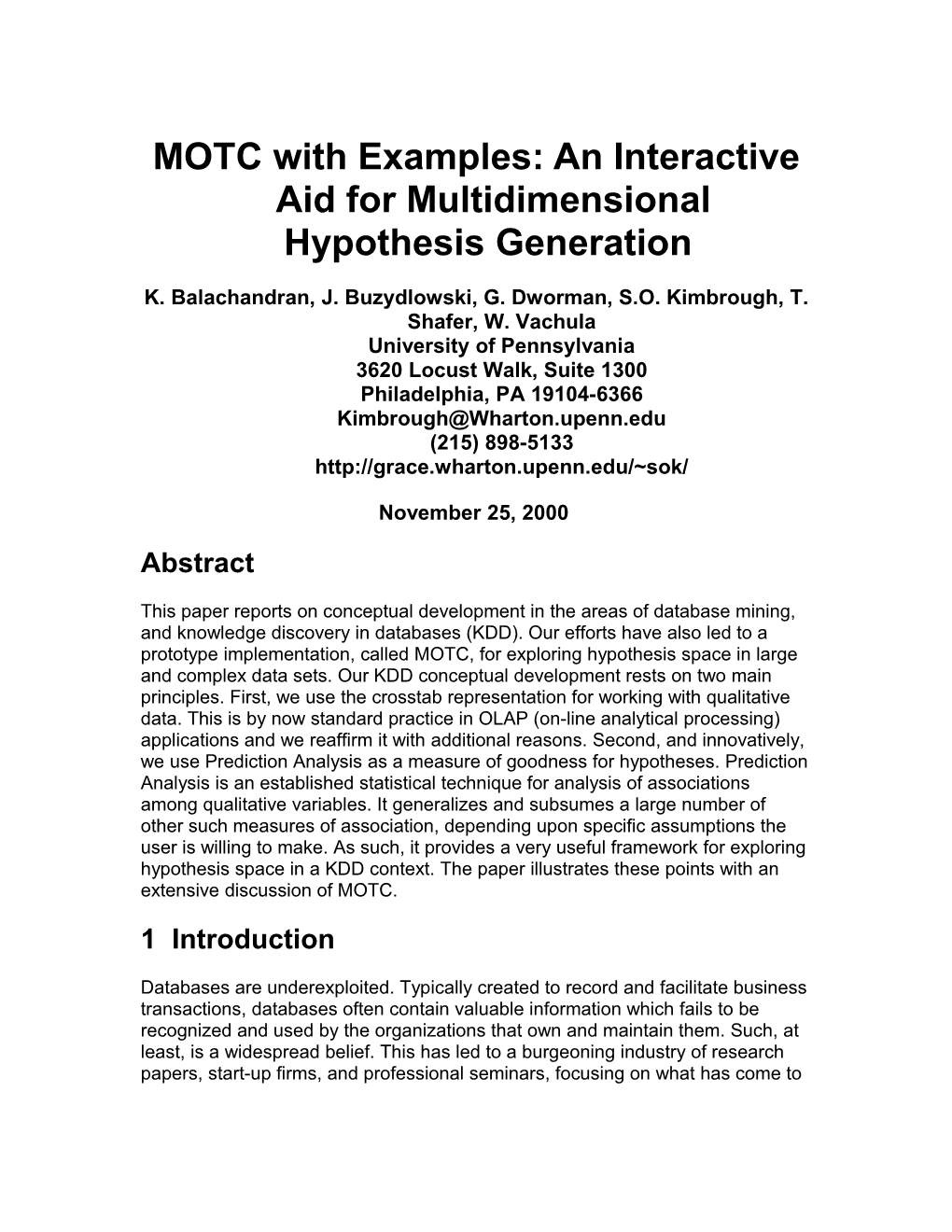 MOTC with Examples: an Interactive Aid for Multidimensional Hypothesis Generation Thanks