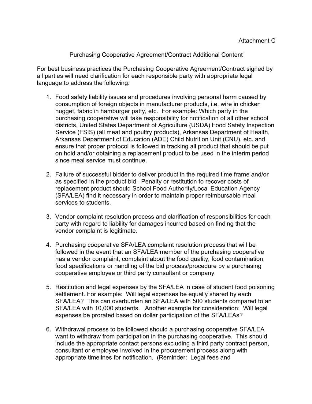 Purchasing Cooperative Agreement Content