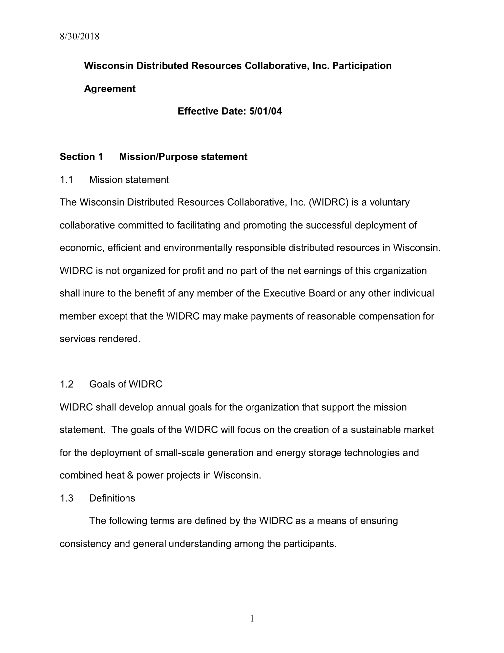 WIDRC Participation Agreement V5/04