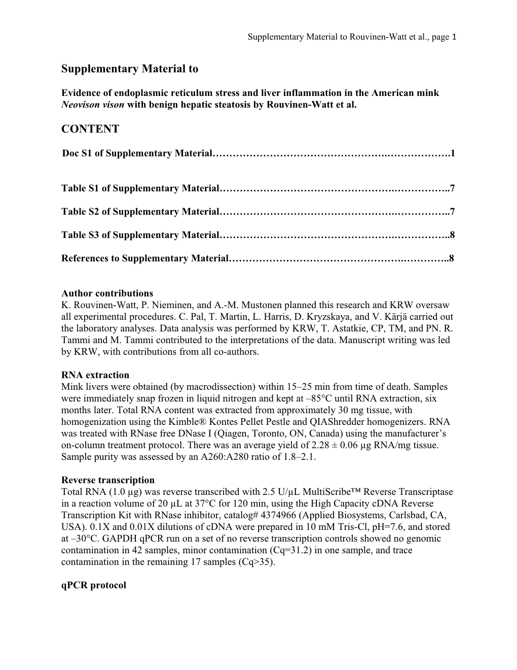 Supplementary Material to Rouvinen-Watt Et Al., Page 1