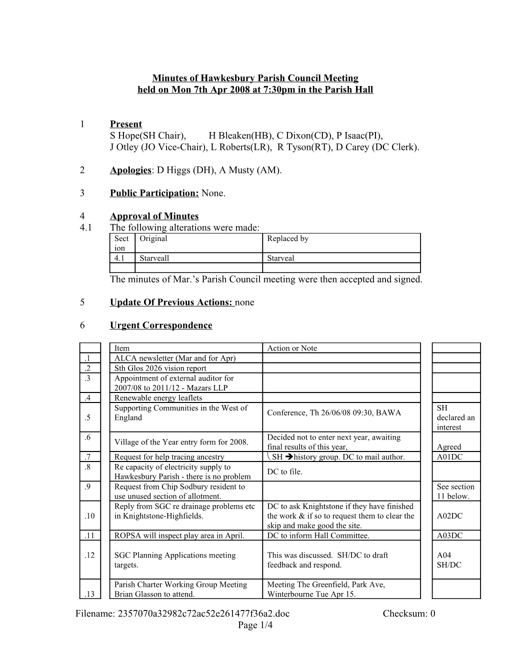 Agenda for Hawkesbury Parish Annual Assembly