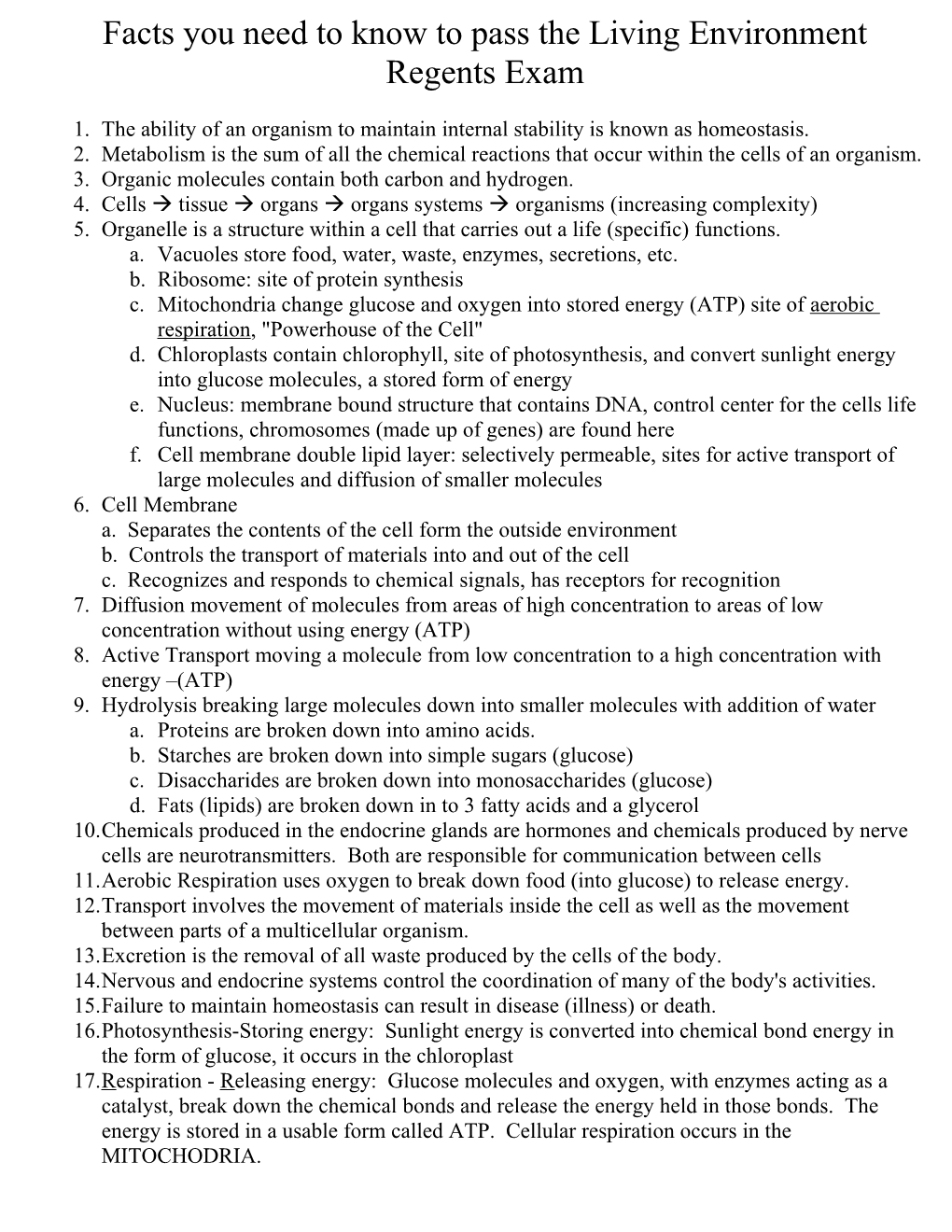 Facts You Need to Know to Pass the Living Environment Regents Exam