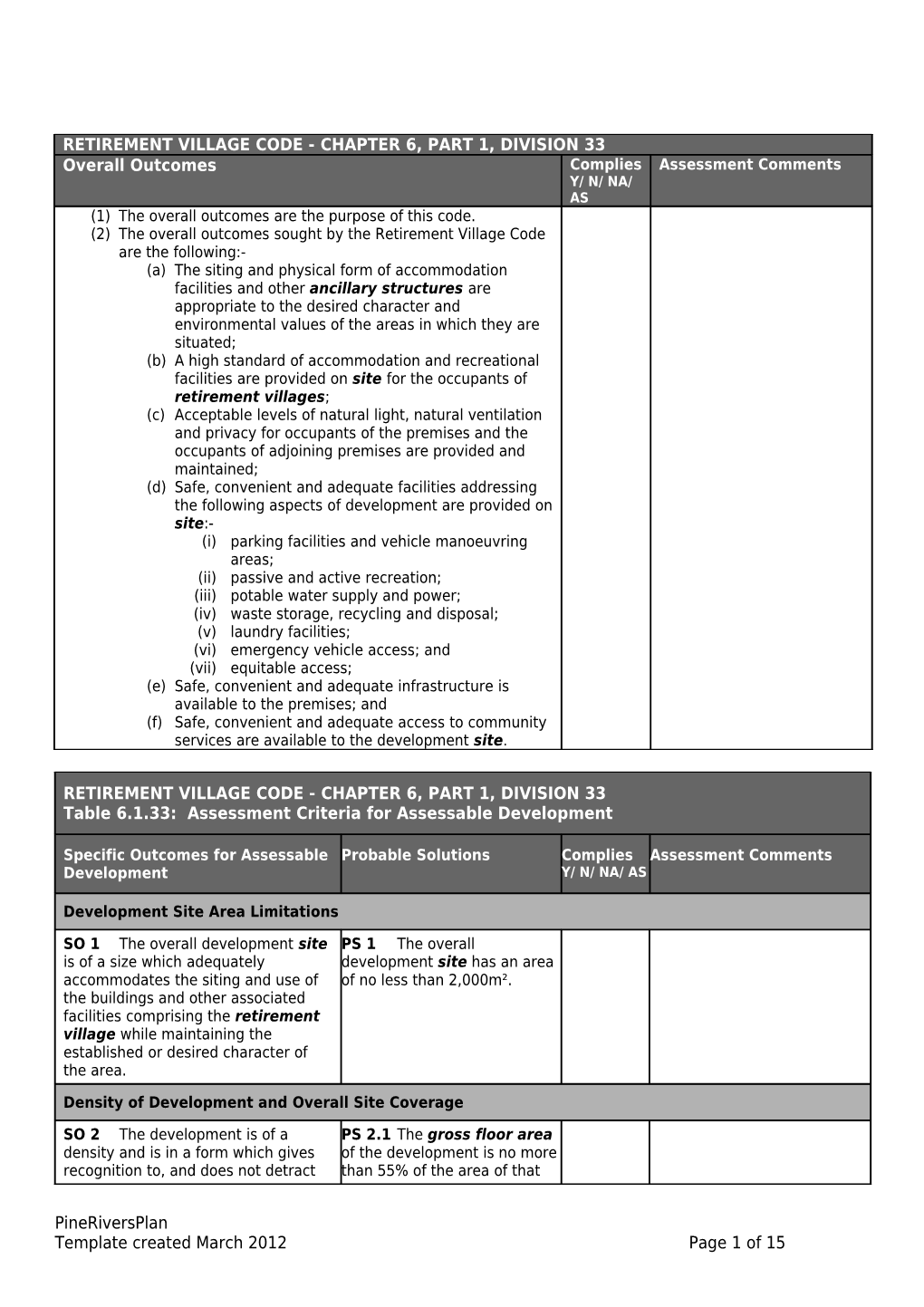 Retirement Village Code