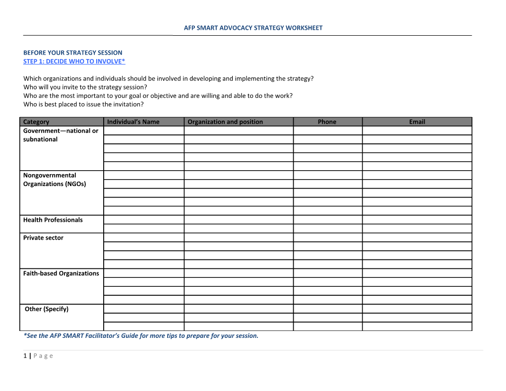 Afp Smart Advocacy Strategy Worksheet