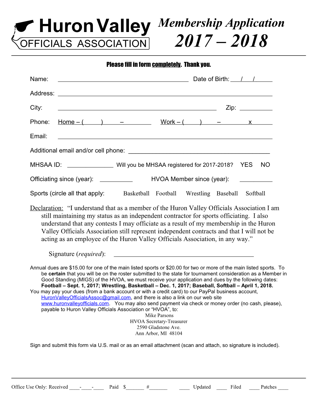 Please Fill in Form Completely