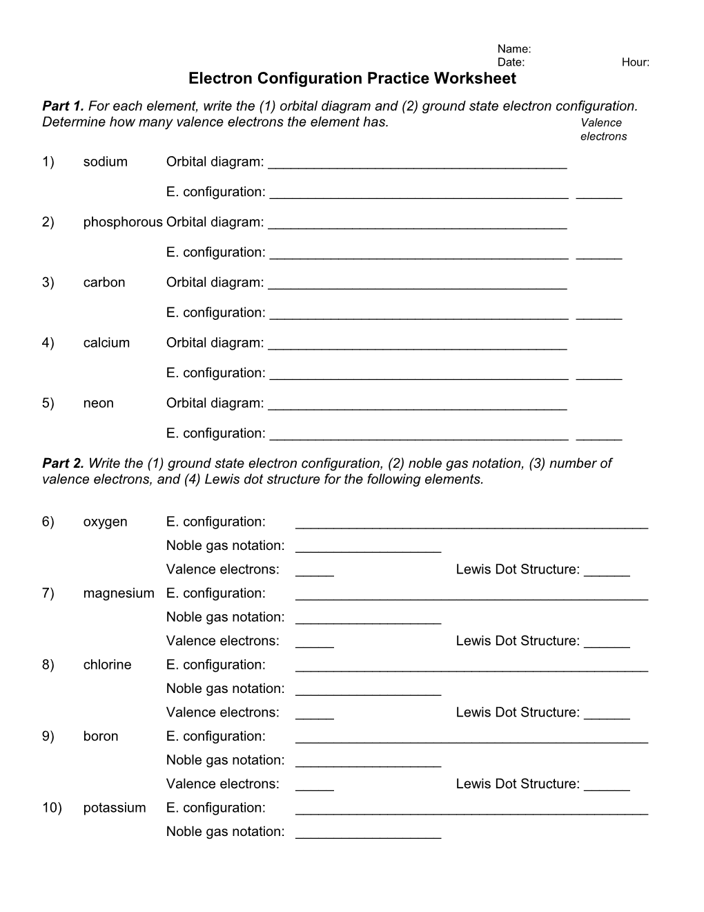 Electron Configuration Practice Worksheet