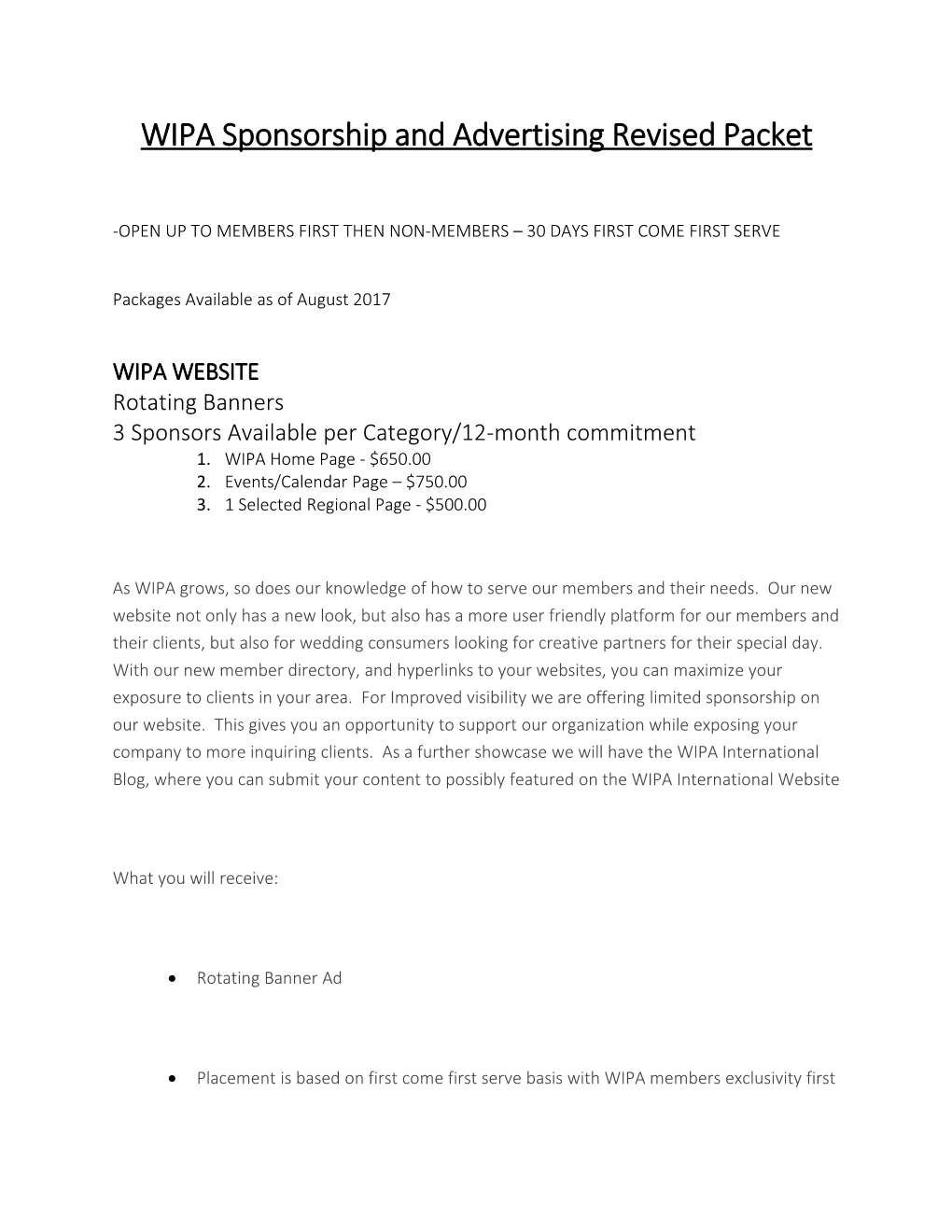 WIPA Sponsorship and Advertising Revised Packet