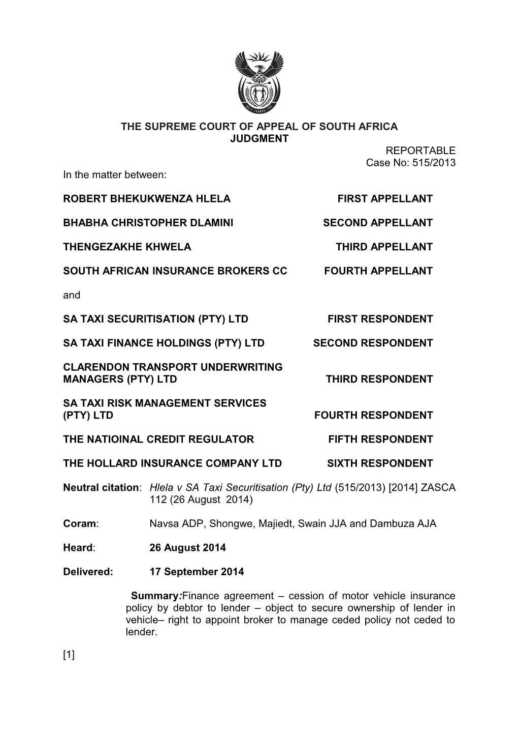 The Supreme Court of Appeal of South Africa s22